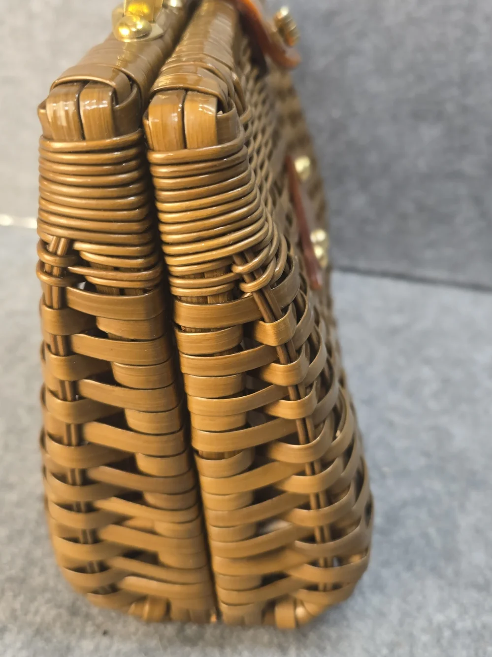 Vintage Handmade Wicker And Lucite Basket Handbag Made In Hong Kong
